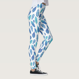 Leggings Motif Feuille bleu aquarelle