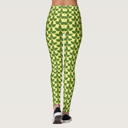 Leggings Motif Feuille de Green Laurel moderne sur Jaune (Dos)