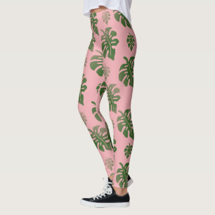Leggings Motif Feuille de la Monstère Botanique Rose Tropic