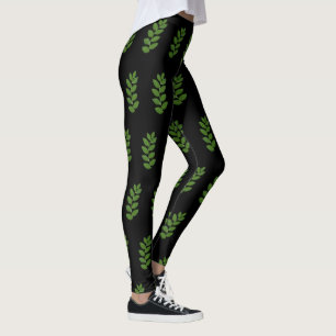 Leggings Motif feuille de laurier vert moderne sur fond noi