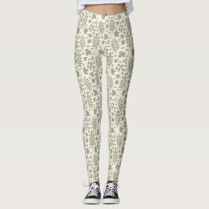 Leggings Motif Feuille déchiré vert sur crème