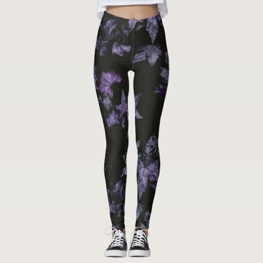 Leggings Motif feuille d'érable violet (Devant)
