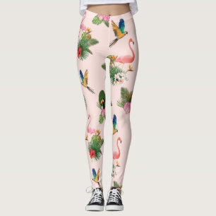 Leggings Motif Feuille d'oiseaux et de palmiers