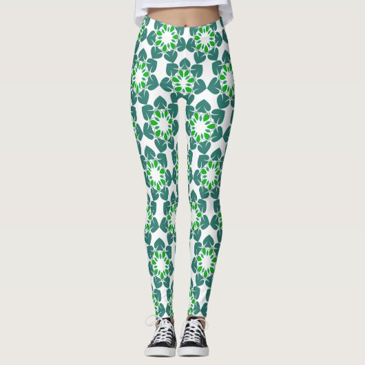 Leggings Motif Feuille, Motif De Feuilles, Feuilles Verts (Devant)