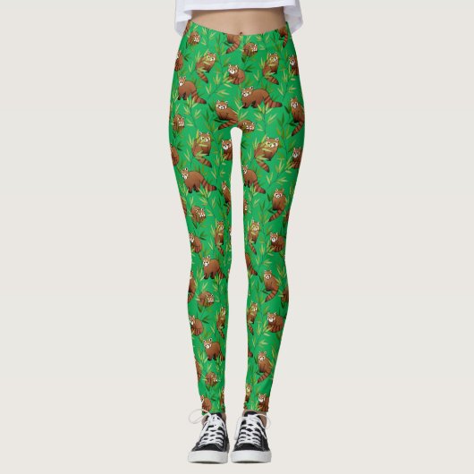 Leggings Motif Feuille Red Panda & Bamboo (Devant)
