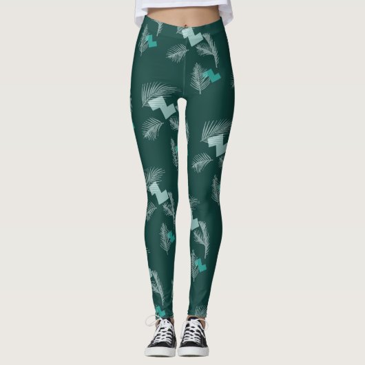 Leggings Motif Feuille tropical vert (Devant)