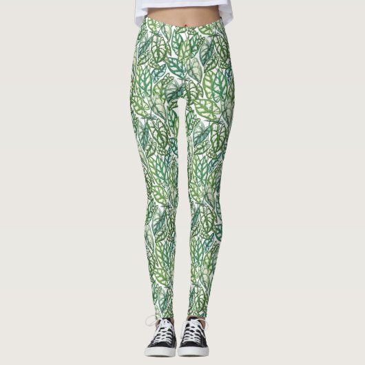 Leggings Motif Feuille vert tropical (Devant)