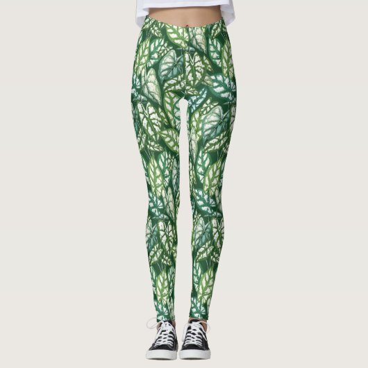 Leggings Motif Feuille vert tropical (Devant)