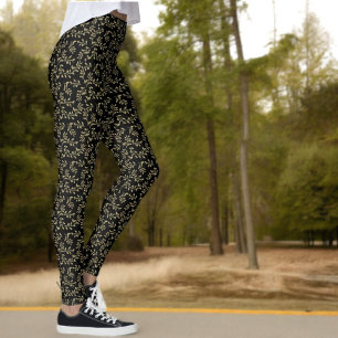Leggings Motif Feuille verte sur noir