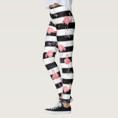 Leggings motif flamand rose et rayures noir et blanc (Gauche)