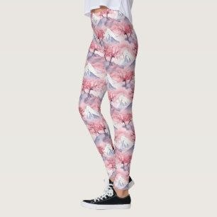 Leggings Motif Fleur de Cerisier du Mont Fuji Japonais