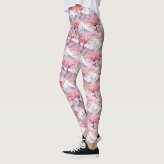 Leggings Motif Fleur de Cerisier du Mont Fuji Japonais
