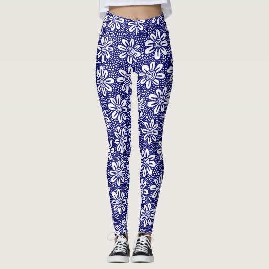 Leggings Motif Fleur Dessiné À La Main 140617 - Deep Navy (Devant)