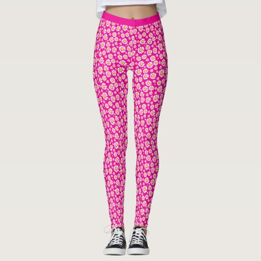 Leggings Motif Fleur Faisy Sur Arrière - plan Hot Pink tend (Devant)