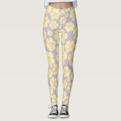Leggings Motif Fleur - Pastel Jaune et Violet (Devant)