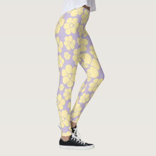 Leggings Motif Fleur - Pastel Jaune et Violet