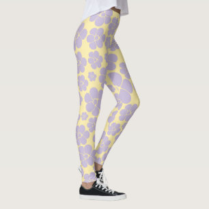 Leggings Motif Fleur - Pastel Jaune et Violet