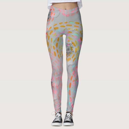 Leggings Motif fleuri coloré avec lignes graphiques pointil (Devant)