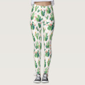 Leggings Motif fleurissant de cactus d'aquarelle mignonne (Devant)