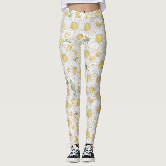 Leggings motif fleurs blanches aquarelle (Devant)