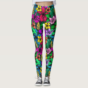 Leggings Motif Fleurs et Feuilles d'Hibiscus-54678