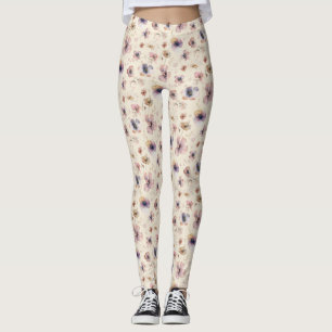 Leggings Motif Fleurs Sauvages Aquarelle Boho Mood
