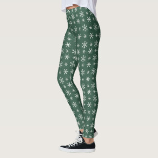 Leggings Motif flocon de neige vert rétro des fêtes de Noël