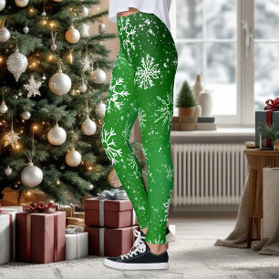 Leggings Motif Flocons de Neige Verts Fête d'Hiver