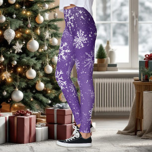 Leggings Motif Flocons de Neige Violets Magique Vacances d'