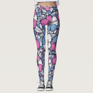Leggings Motif floral à l'hibiscus bleu élégant (12)