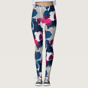Leggings Motif floral à l'hibiscus bleu élégant (14)
