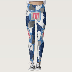 Leggings Motif floral à l'hibiscus bleu élégant (3)