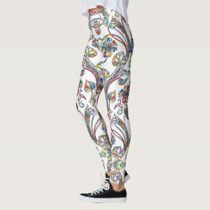 Leggings Motif floral antique multicolore sur fond blanc