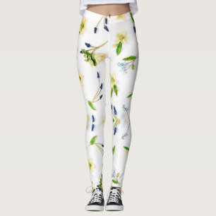 Leggings Motif floral blanc cassé été
