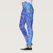 Leggings Motif Floral blanc imprimé sur bleu (Gauche)