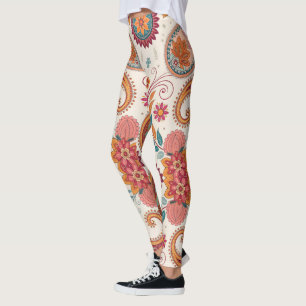 Leggings Motif floral blanc paisley boho vibrant