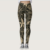 Leggings Motif floral brillant en or sur noir (Devant)