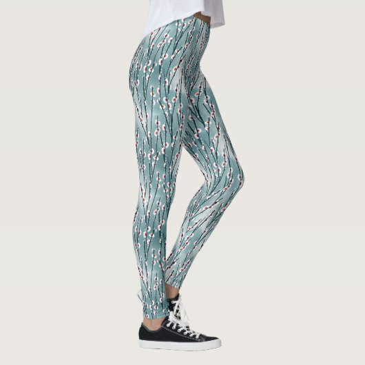Leggings Motif floral de fleurs de prune de printemps (Droite)