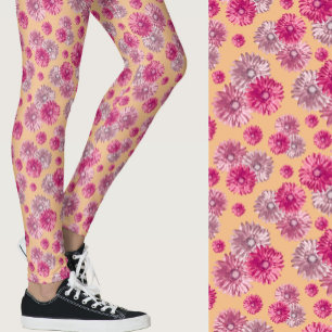 Leggings Motif floral de gerbera rose orange féminin à moti