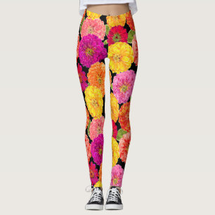 Leggings Motif floral de jaune de rose de Zinnias d'été