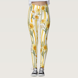 Leggings Motif floral de narcisse rayé