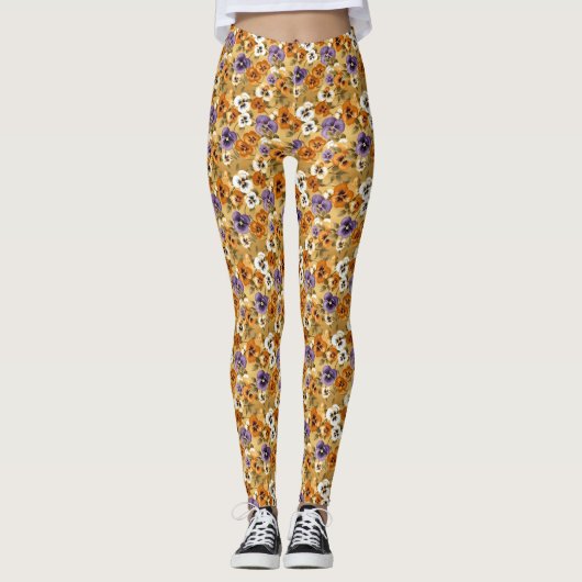 Leggings Motif floral de pensée (Devant)