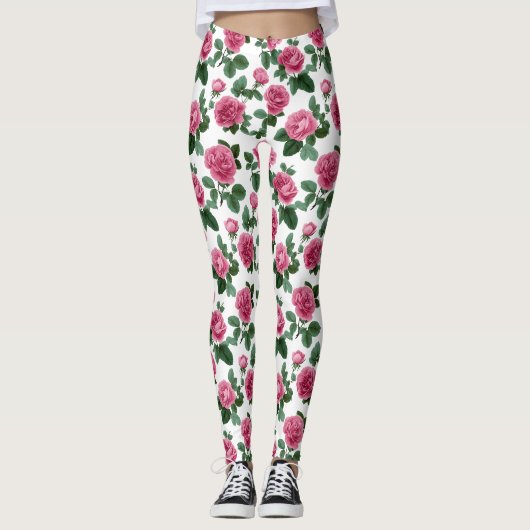 Leggings Motif floral de rose rose (Devant)