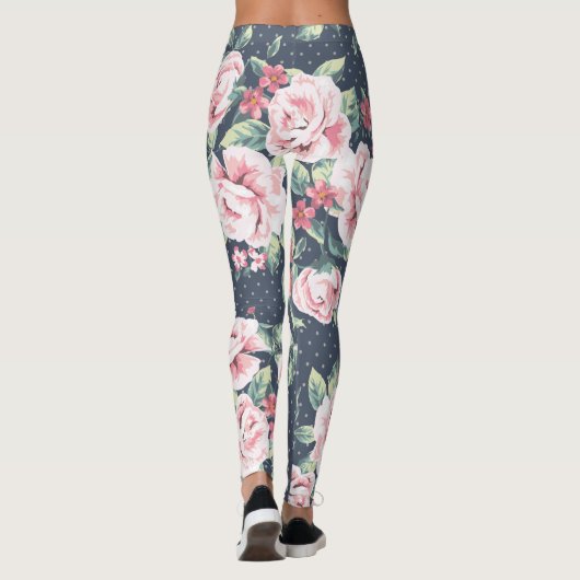 Leggings Motif floral de roses roses romantiques (Dos)