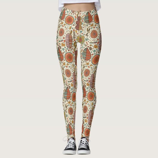 Leggings Motif floral d'été fait de feuille (Devant)