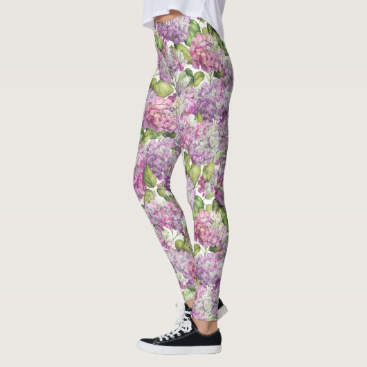 Leggings Motif floral d'hortensia rose de lavande (Gauche)