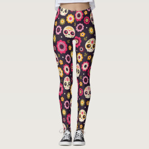 Leggings Motif floral du crâne de sucre mexicain