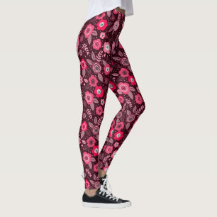 Leggings Motif floral élégant magenta rose