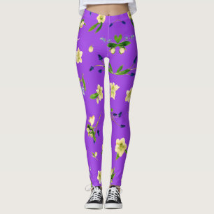 Leggings Motif floral été sur violet brillant arrière - pla