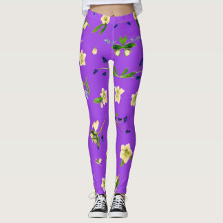Leggings Motif floral été sur violet brillant arrière - pla